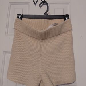 High Waist Cream Knit Shorts